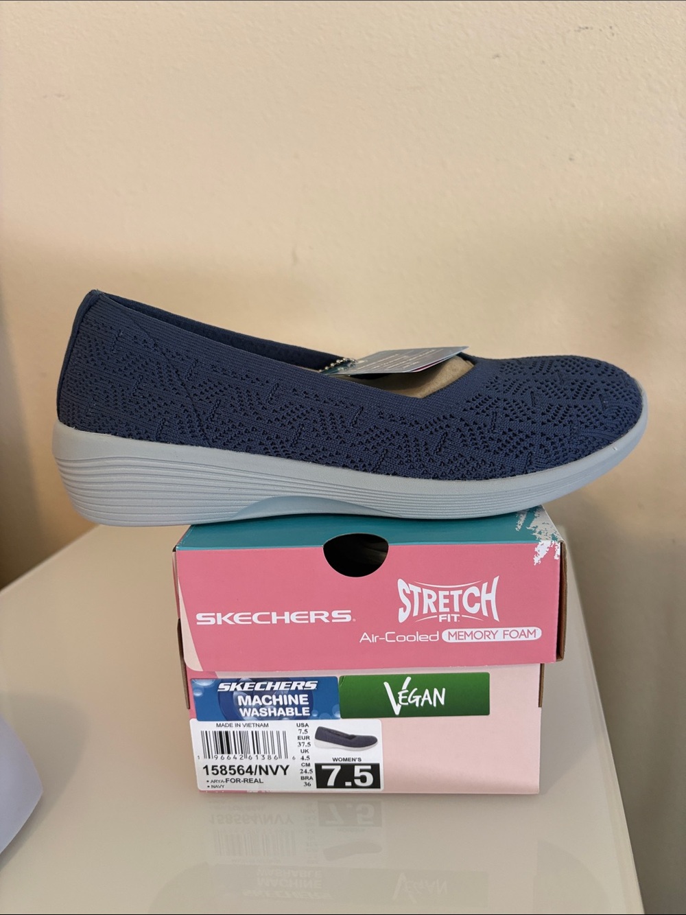 Skechers Navy Stretch-Fit Slip-On with Light Gray Sole